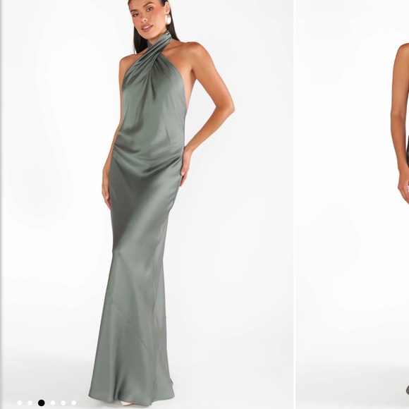 Show Me Your MuMu - Jasmine Halter Maxi Dress- Deep Sage Luxe Satin - Picture 2 of 5
